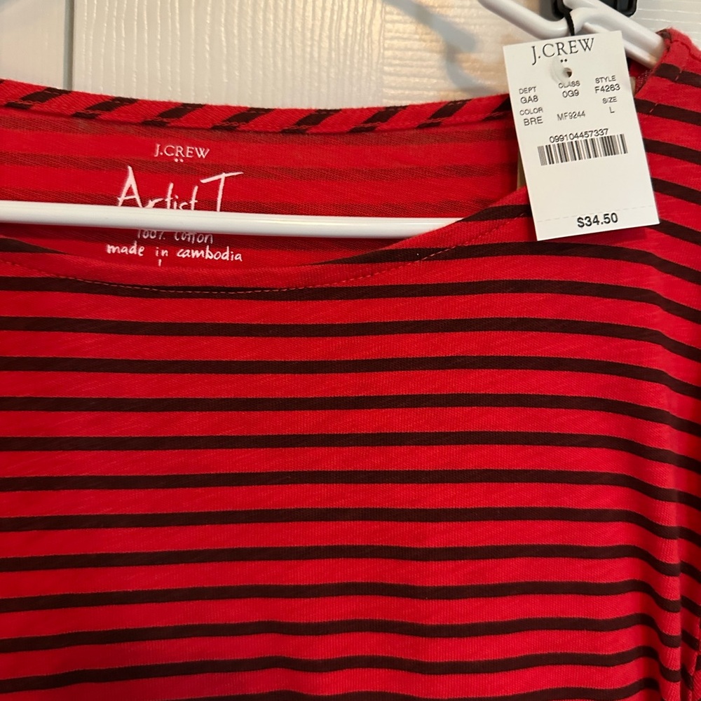 J. Crew Red and Black Striped Top - Picture 2 of 3
